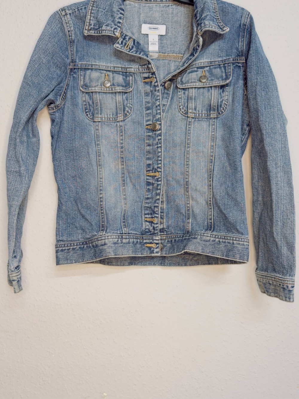 Old Navy Faded Blue Denim Jacket with Contrast Stitching